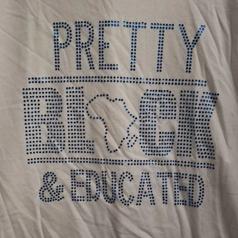 NNWTWhite Short Sleeve Tee with Blue Rhinestone 'Pretty Black & Educated' Design
